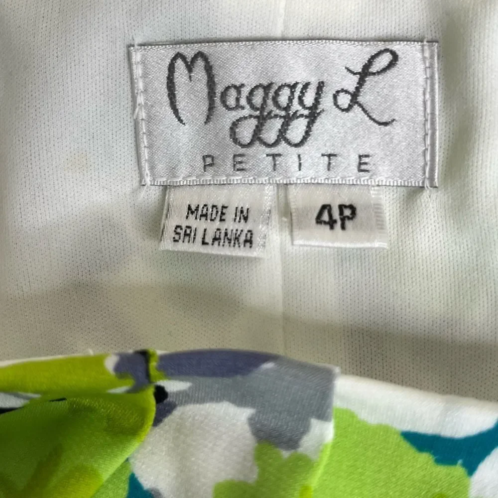 NWT Maggy L Petite White Green Abstract Floral Print Sleeveless Dress Women 4P